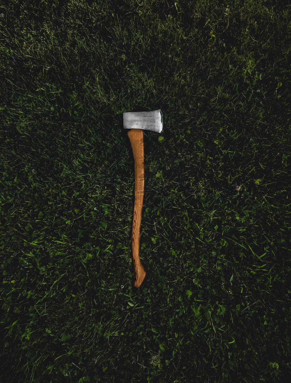 brown and silver axe on grass