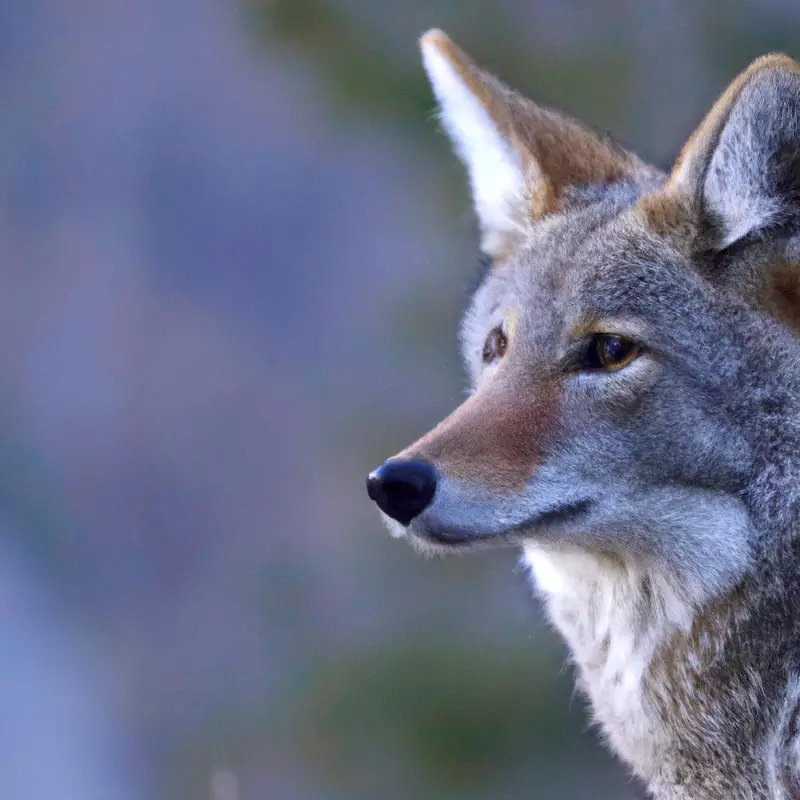 Coyote running in forest.