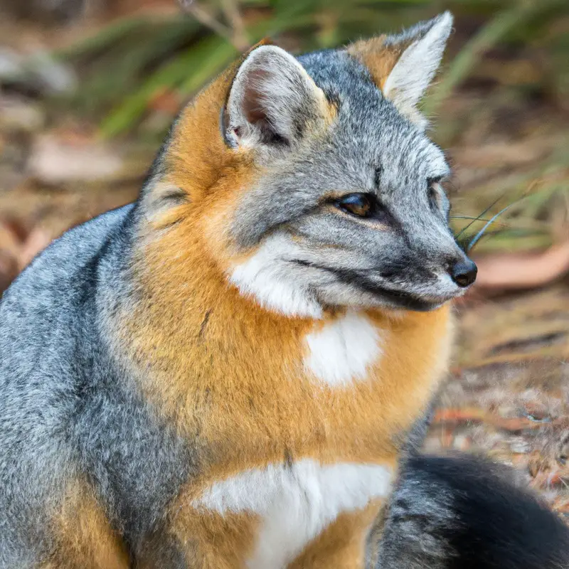 Gray fox in woodland.
