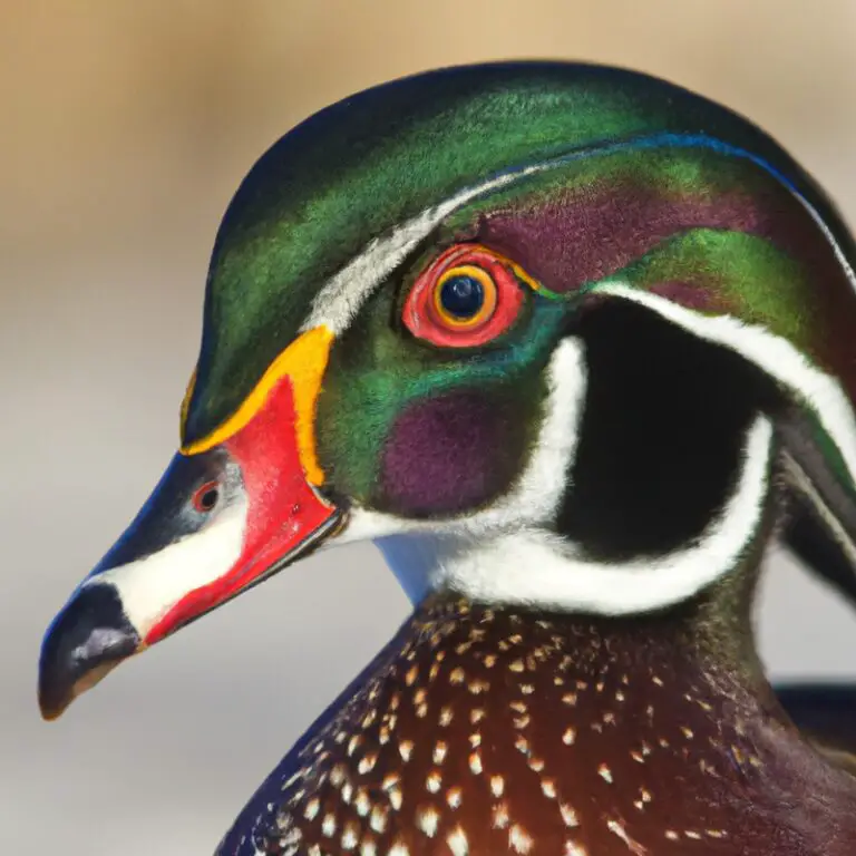 Majestic Wood duck taking flight in Florida marshland.