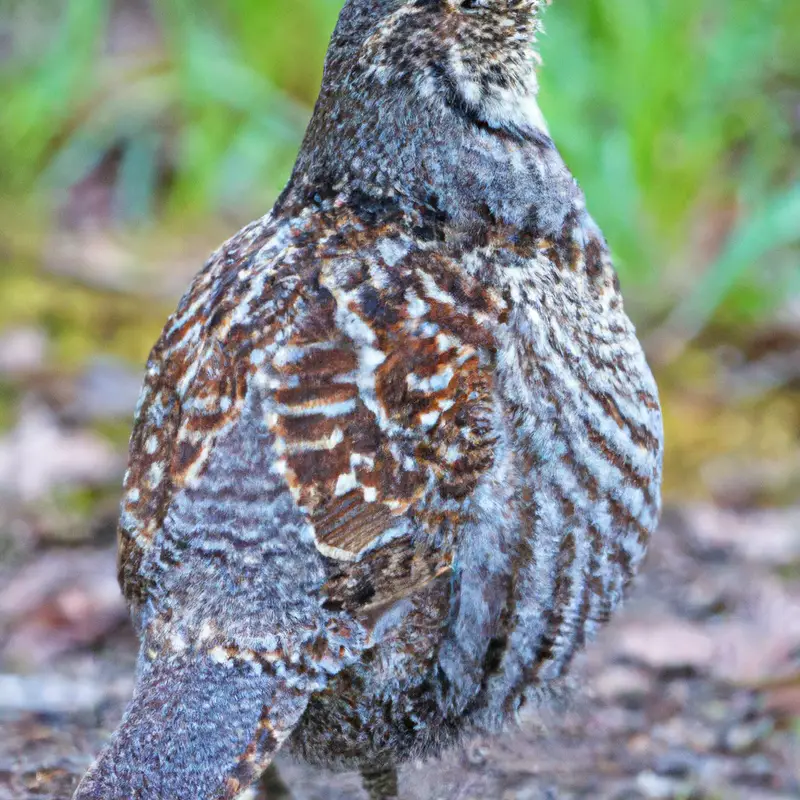 Ruffed grouse in forest.