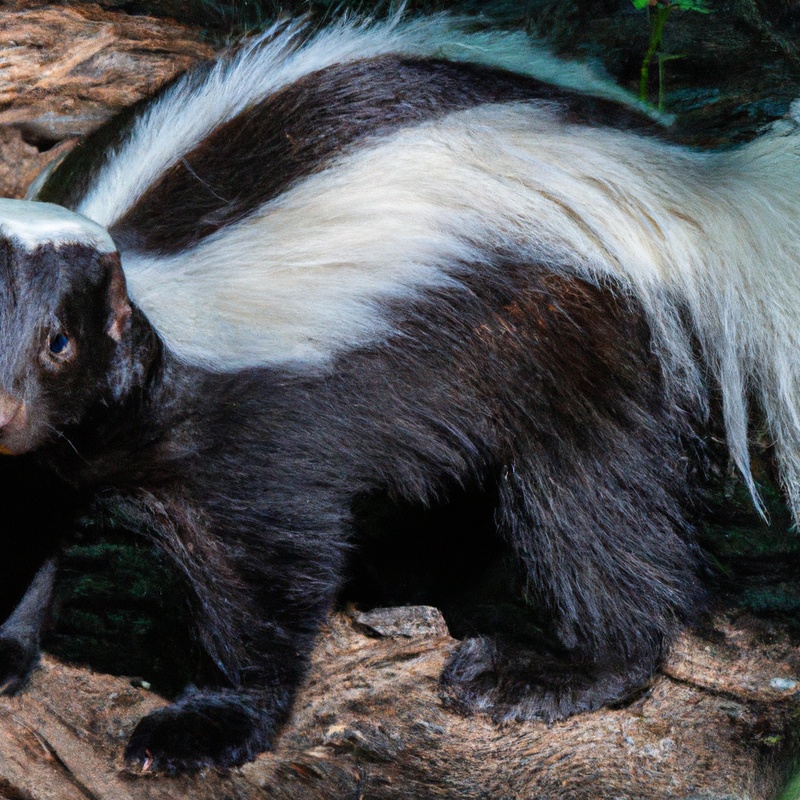 Striped skunk in forest