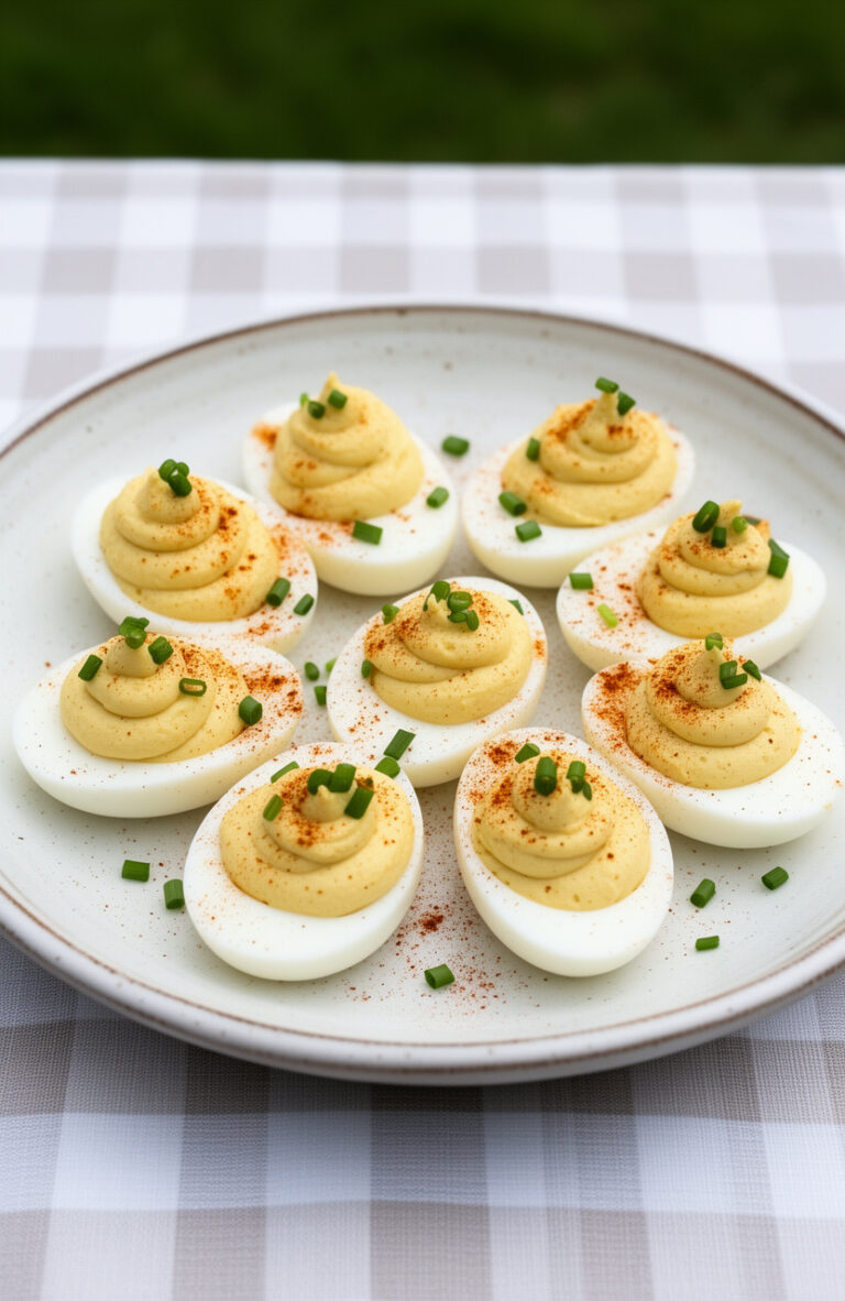 Classic Deviled Eggs with Creamy Filling for Outdoor Picnic Snacks