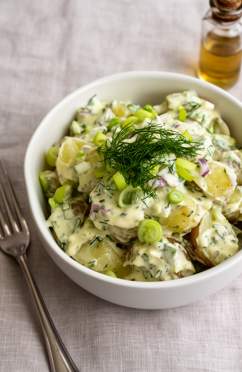 Creamy Dill Potato Salad Without Mayo for Hot Weather Picnic Days