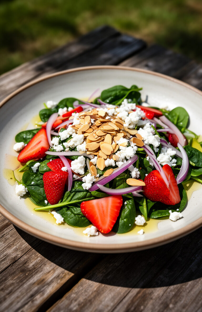 Strawberry Spinach Salad with Feta for Light Summer Picnic Meals