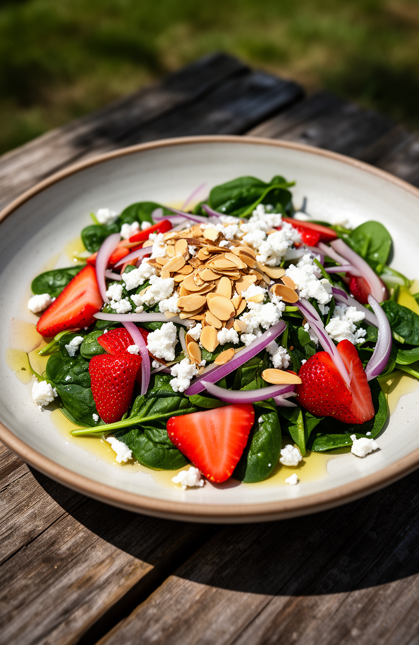 Strawberry Spinach Salad with Feta for Light Summer Picnic Meals