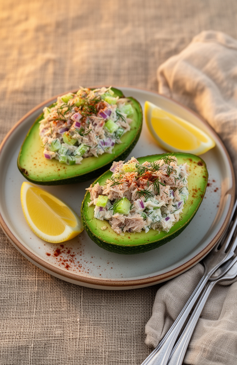 Tuna Salad Stuffed Avocados for a Low-Carb Picnic Lunch