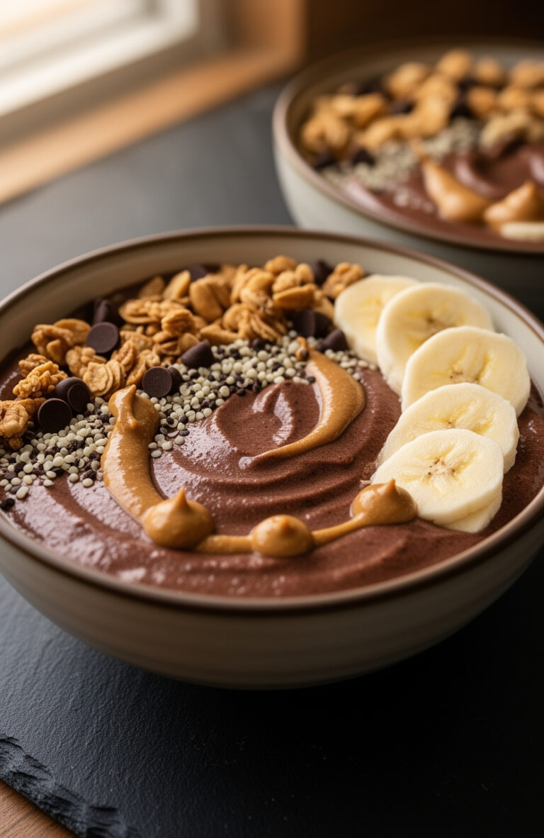 Healthy Chocolate Peanut Butter Smoothie Bowl