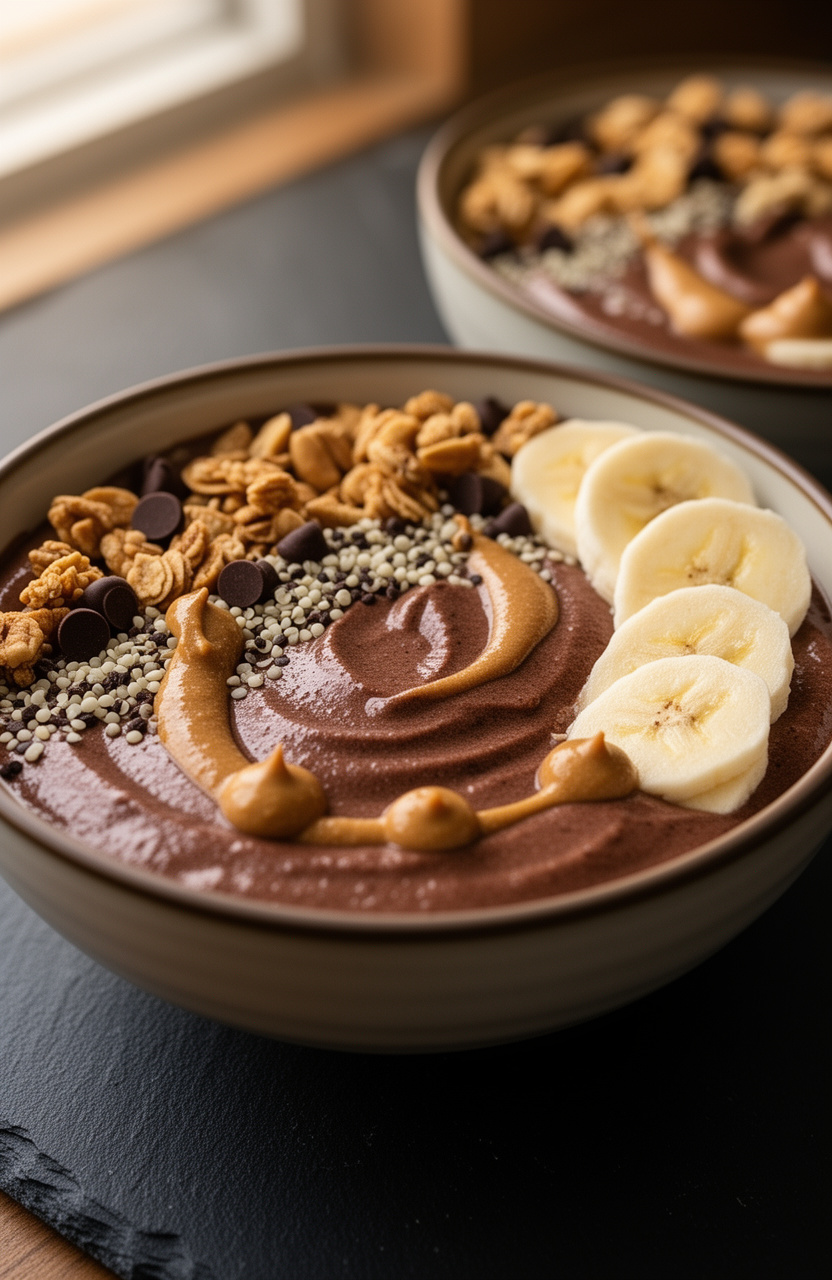 Healthy Chocolate Peanut Butter Smoothie Bowl
