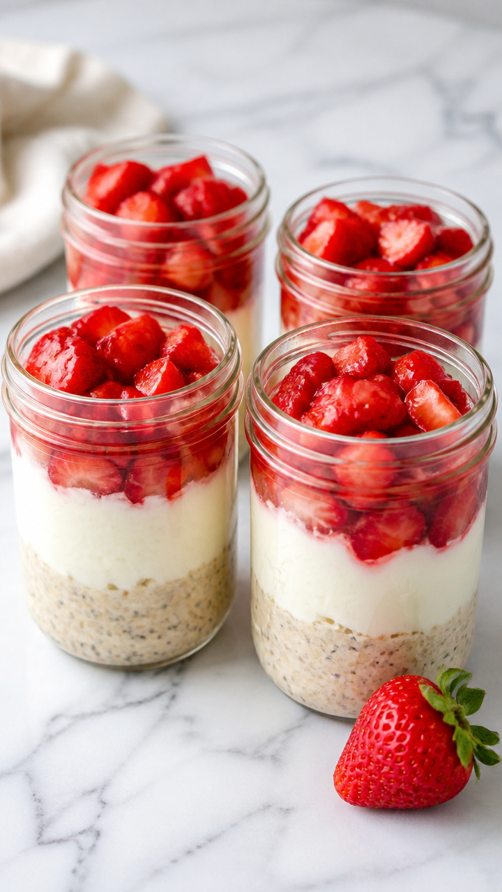 Healthy Strawberry Overnight Oats Cheesecake Cups