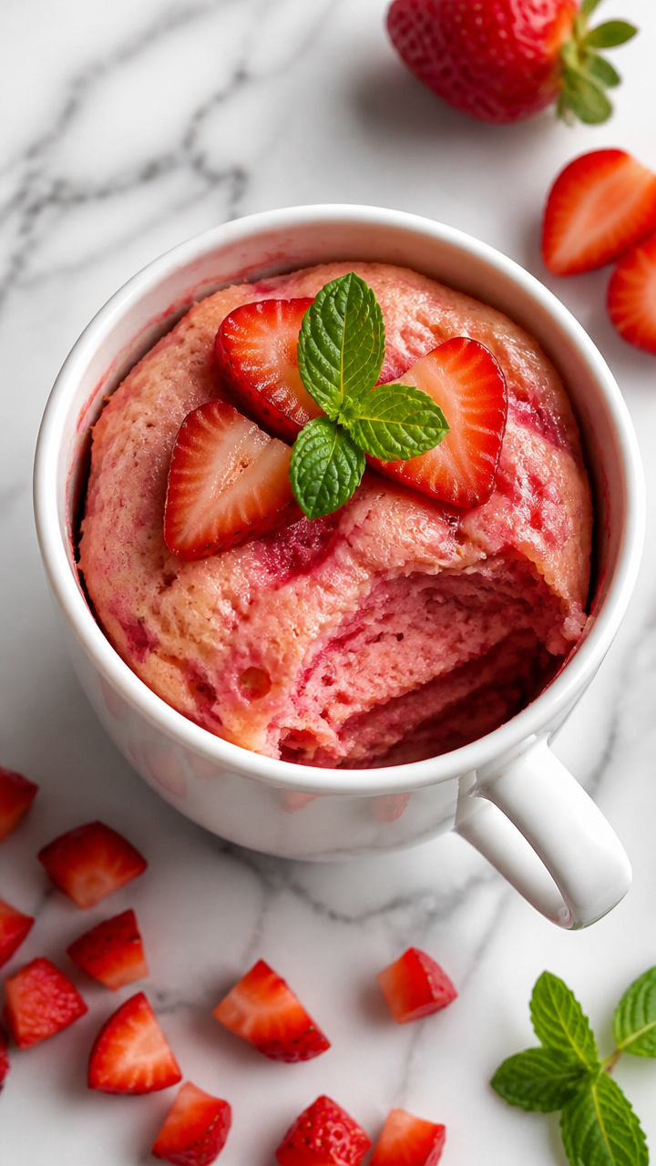 Healthy Strawberry Protein Mug Cake Recipe