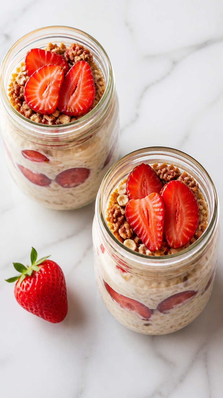 Healthy Strawberry Shortcake Overnight Oats Recipe
