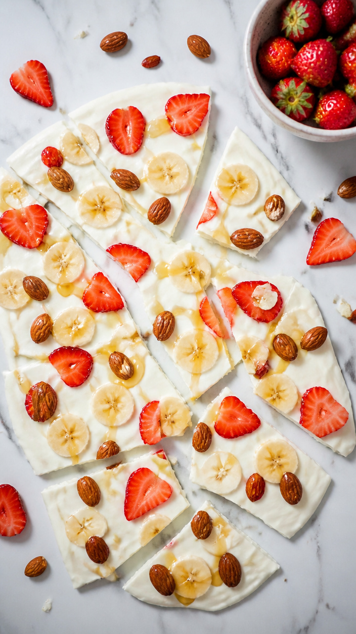 High Protein Strawberry Banana Frozen Yogurt Bark
