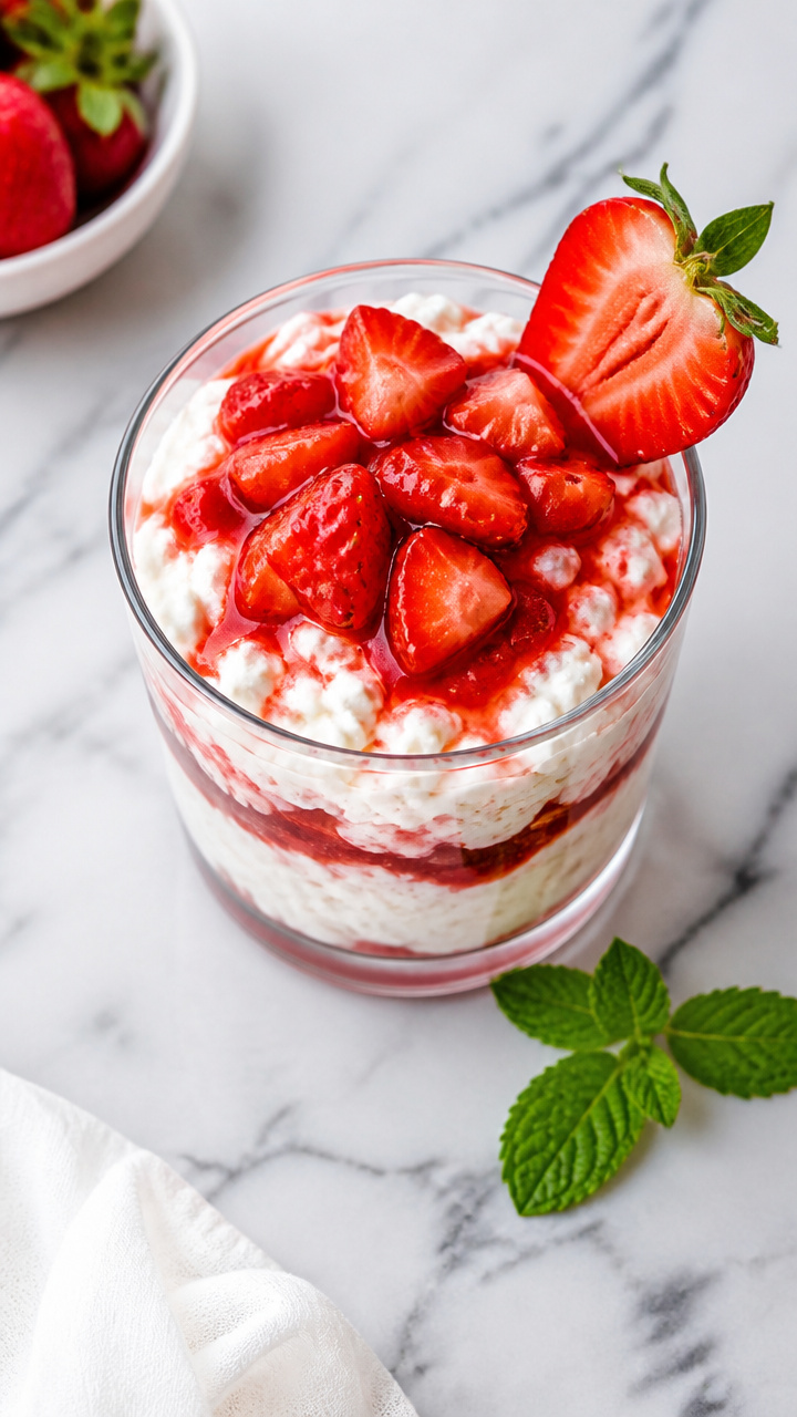 Low Calorie Strawberry Whipped Cottage Cheese Dessert