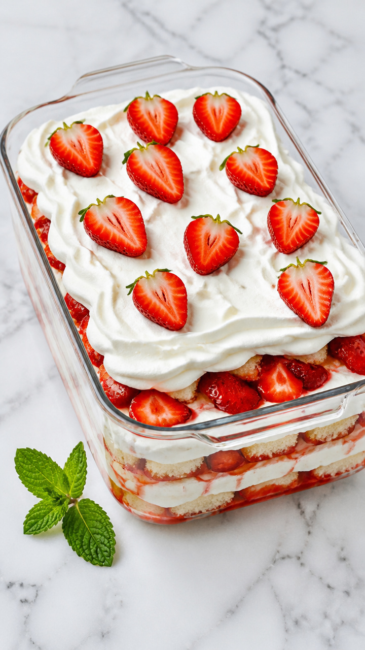 Low Sugar Strawberry Angel Food Cake Dessert