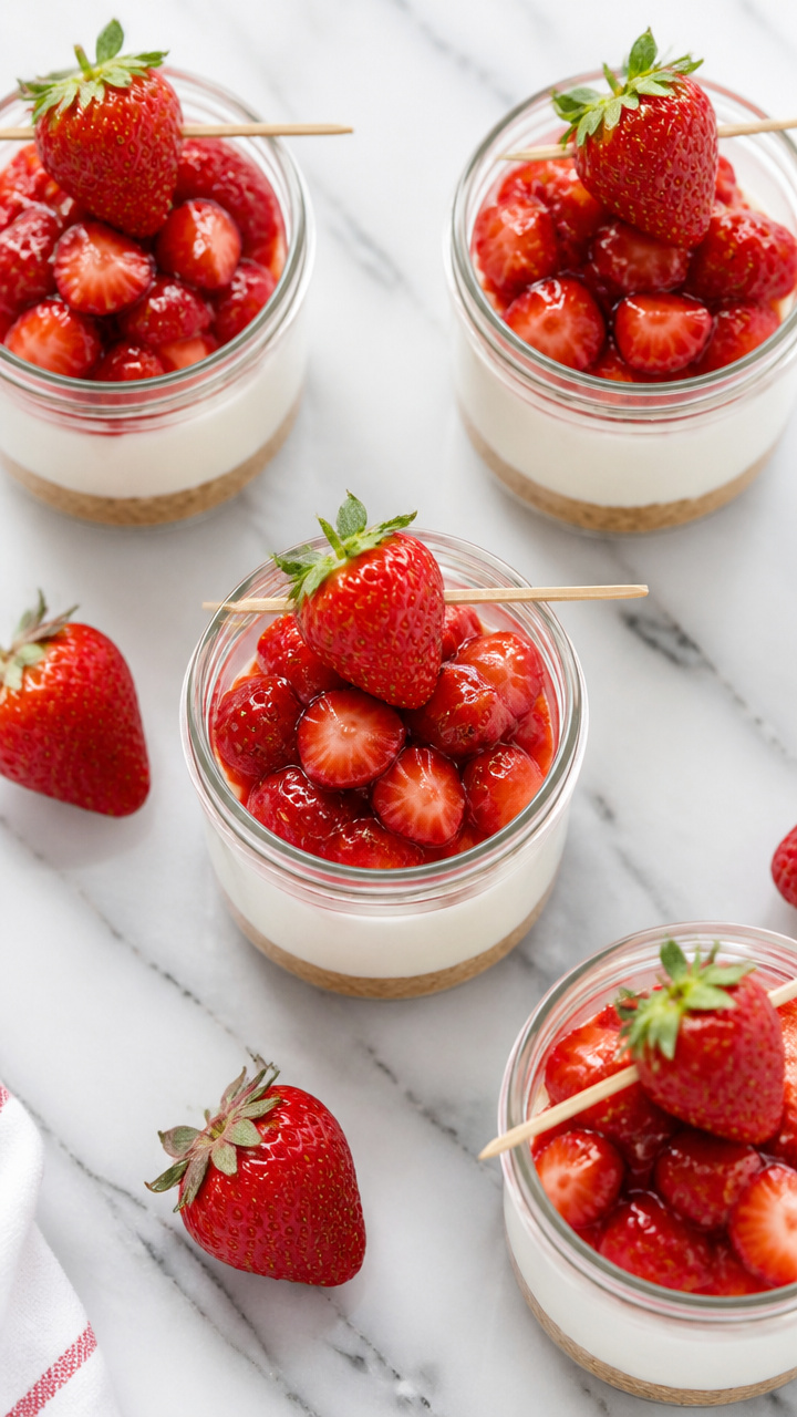 Mini Healthy Strawberry Cheesecake Jars With Greek Yogurt