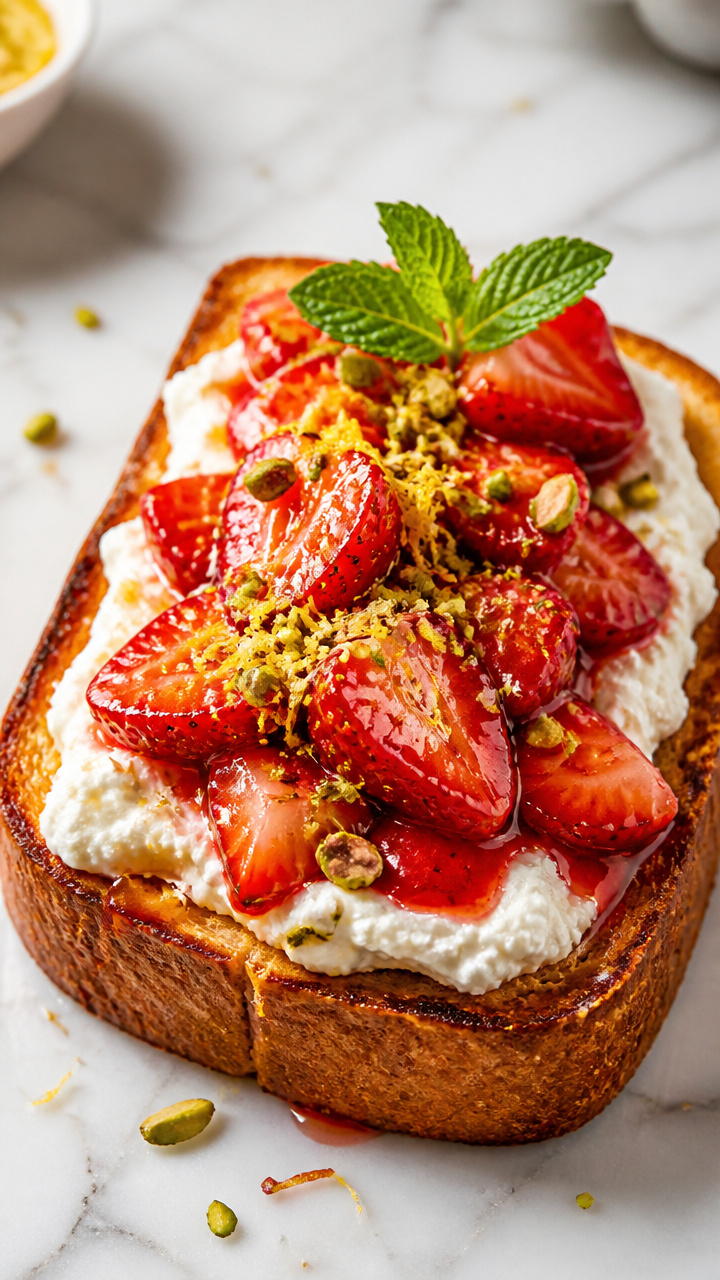 Naturally Sweetened Strawberry Ricotta Dessert Toast