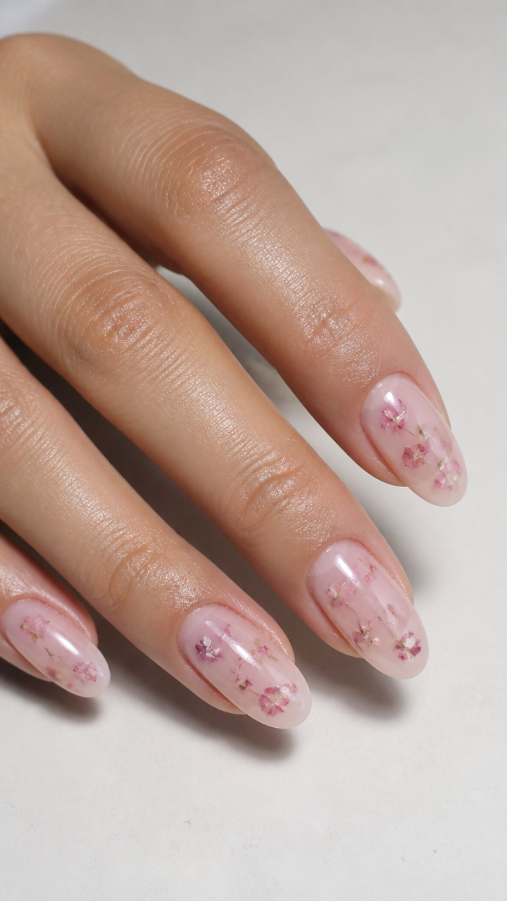Baby Pink with Tiny Dried Flower Inclusions