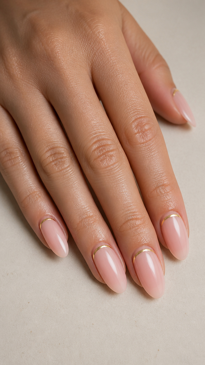Blush Almond Base with Single Gold Stripe