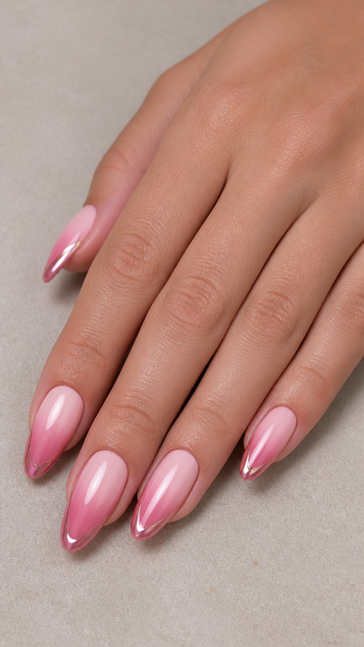 Blush Ombre Almond with Chrome Accents