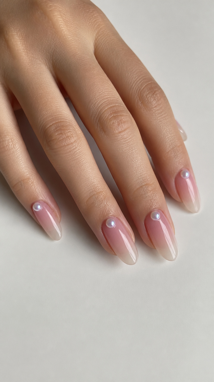 Blush Ombre Almond with Pearl Accents