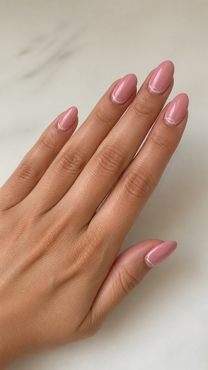 Blush Pink Almond with Minimalist White Smile Line