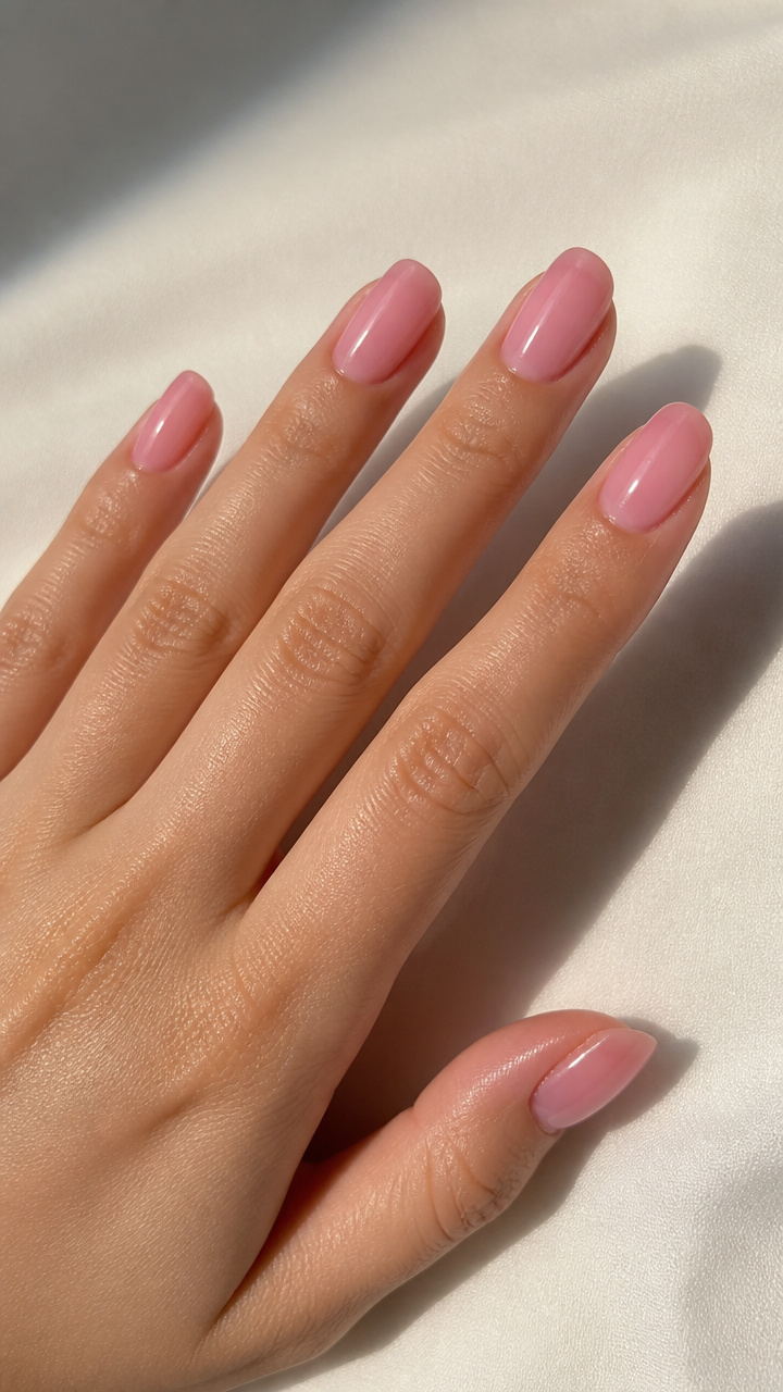 Bubblegum Pink Glaze Over Natural Nails