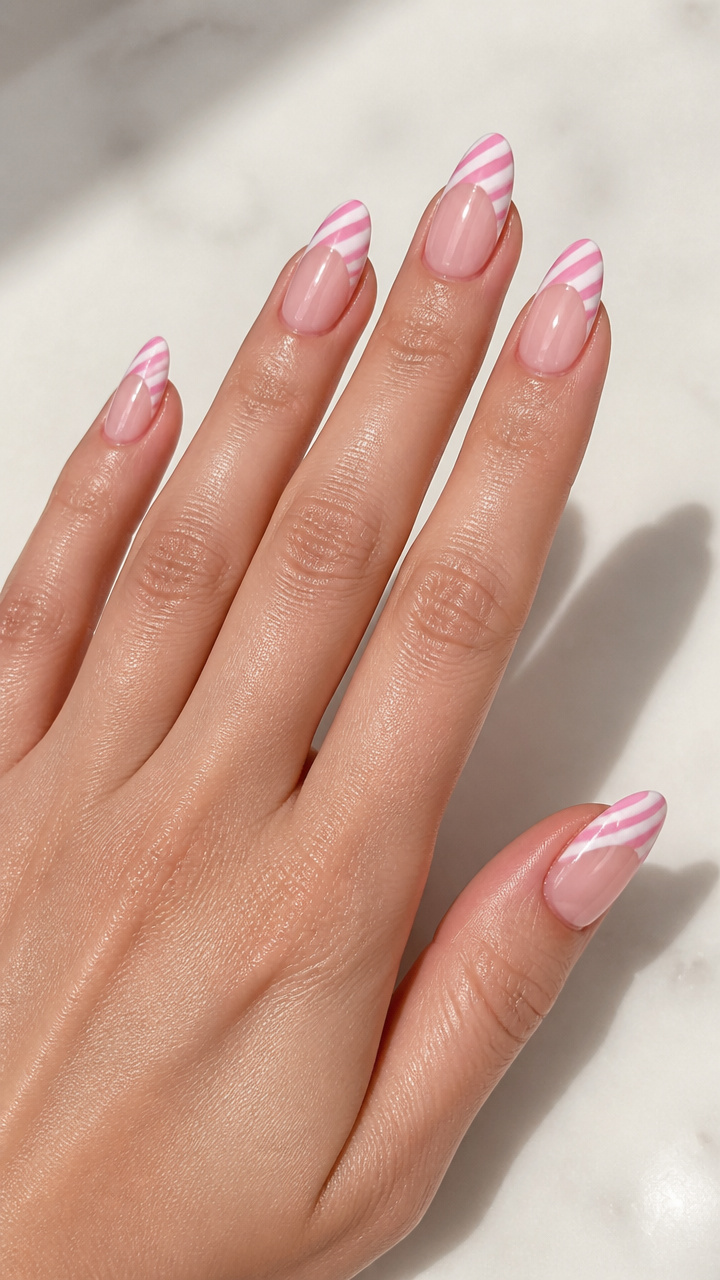 Candy Stripe Pink and White Tips
