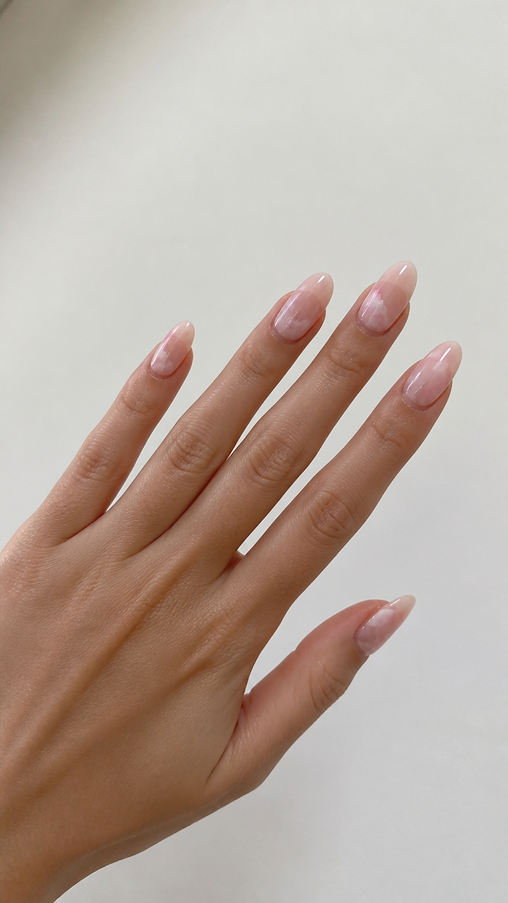 Clear Base with Baby Pink Cloud Swirls