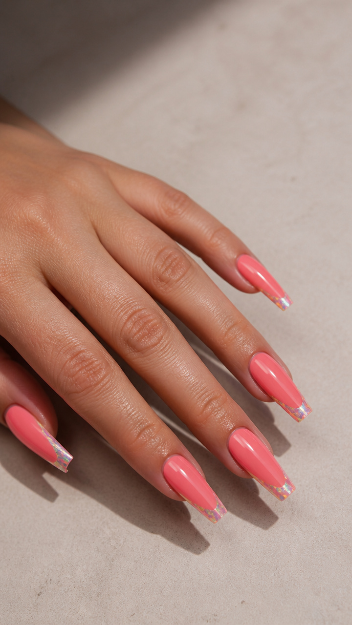 Coral-Pink Holographic Tips