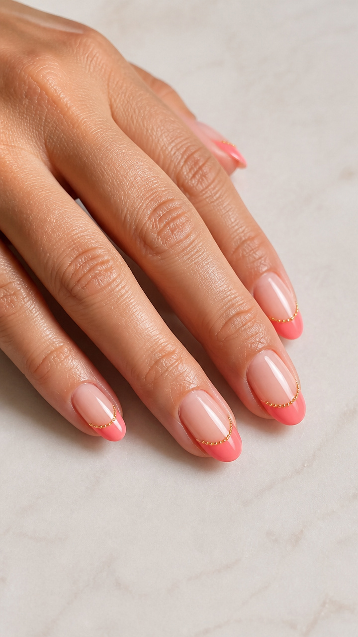 Coral-Pink Tips with Gold Micro Beads