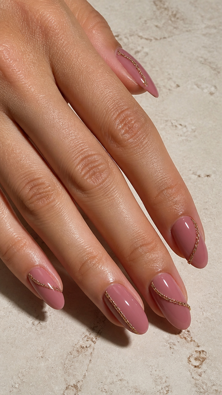 Dusky Pink with Asymmetrical Gold Chains