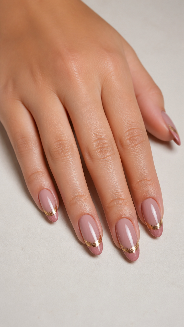 Dusty Rose Almond Tips with Gold Foil