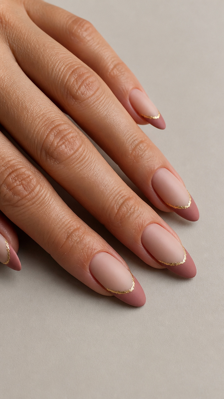 Dusty Rose Almond Tips with Gold Foil