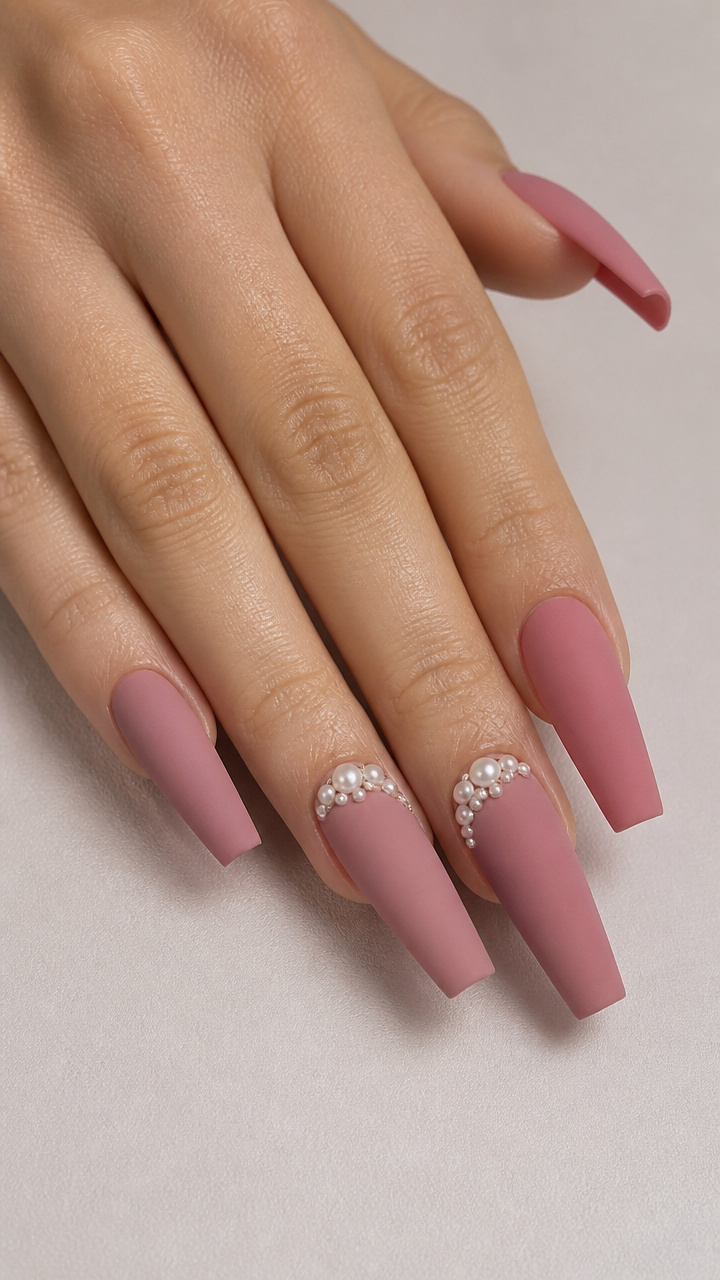 Dusty Rose Coffin with Pearl Clusters