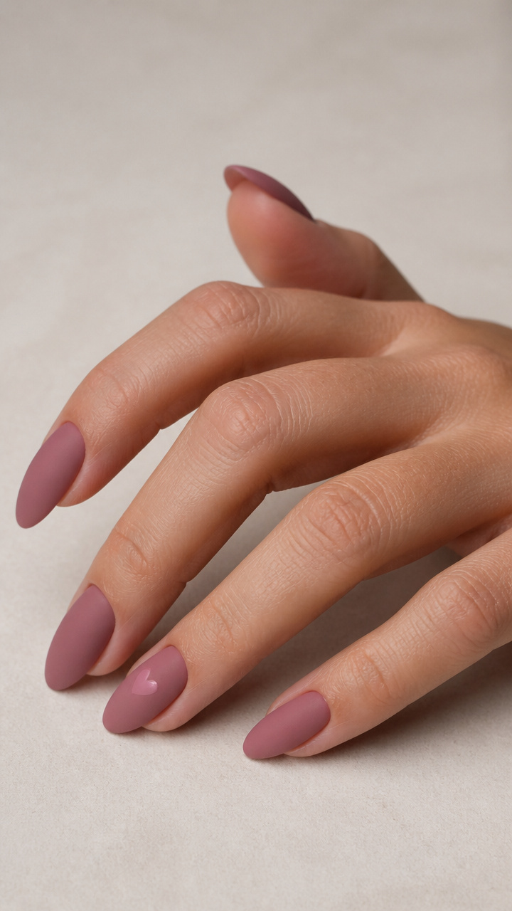 Dusty Rose with Matte Top Coat and Tiny Heart Accent
