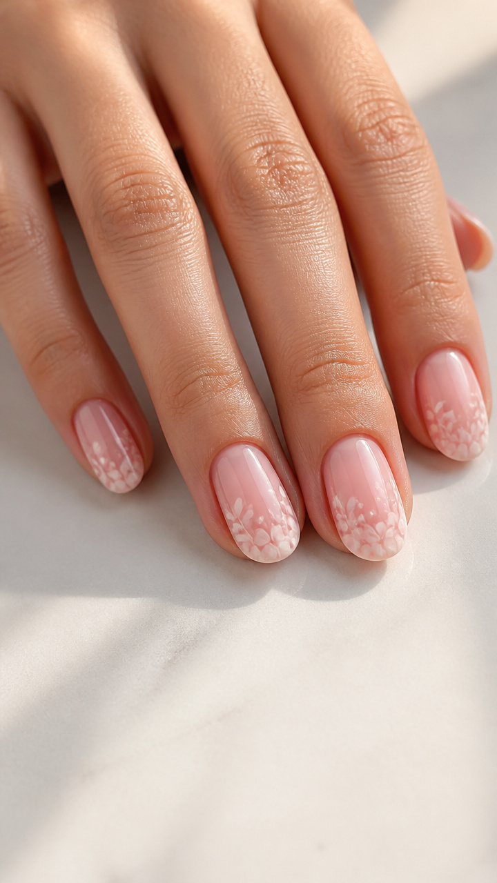 Floral Whisper Tips on Pale Pink Base