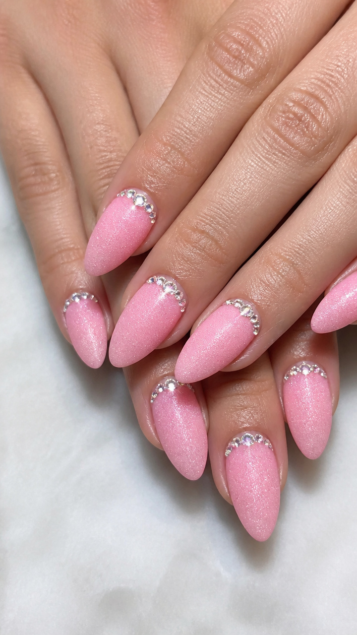 Frosted Bubblegum Almond with Rhinestones