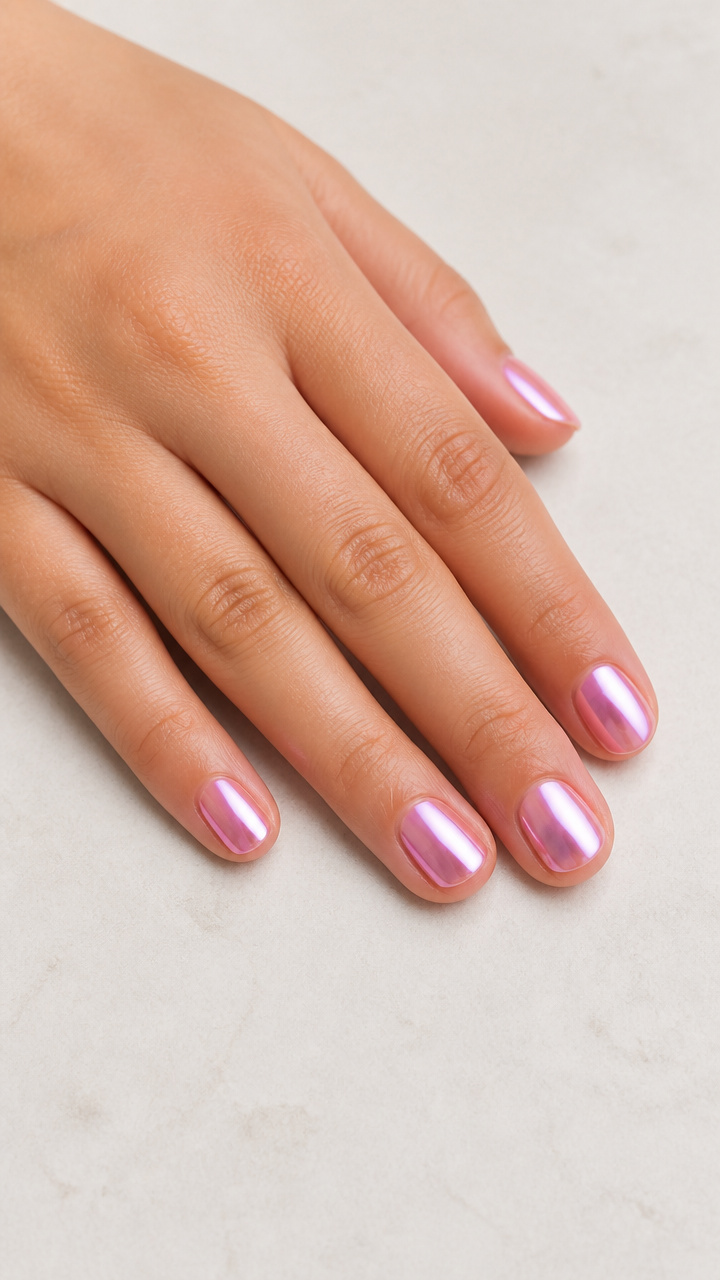 Frosted Pink Chrome with Rounded Tips