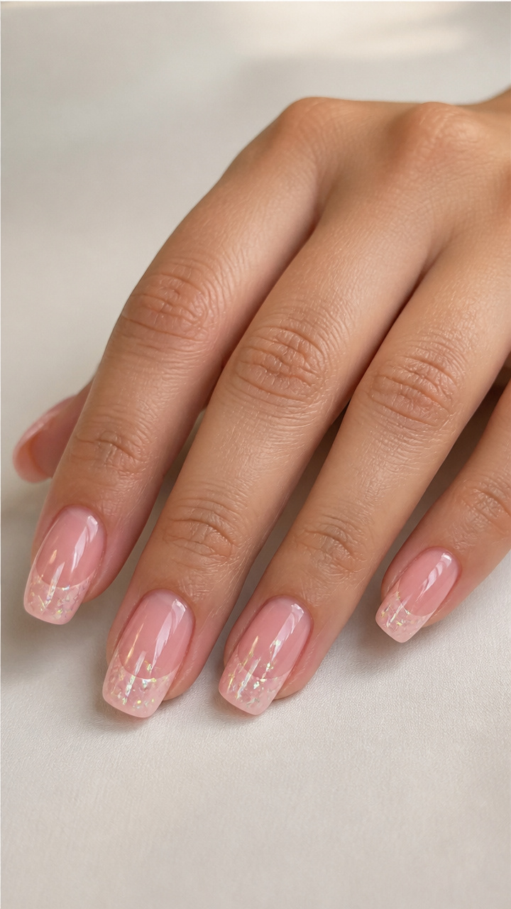Frosted Pink Tips with Iridescent Drizzle
