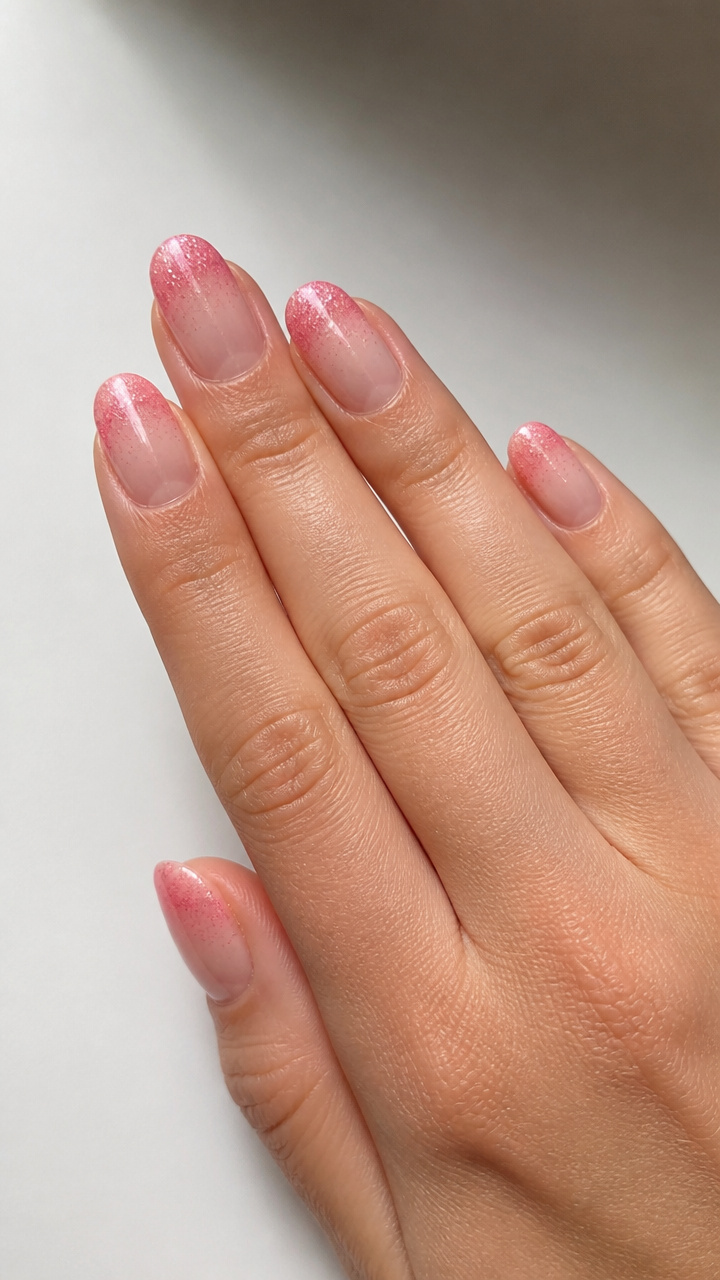 Glitter Gradient Pink French Mani