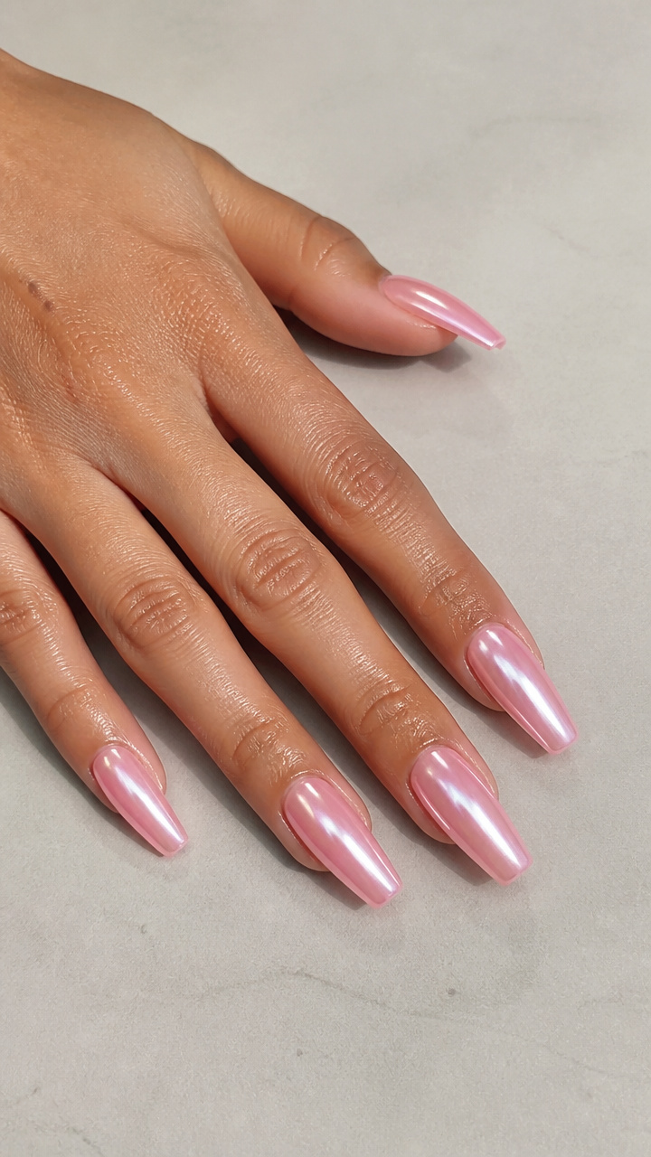 Glossy Bubblegum Chrome Ballerina Nails