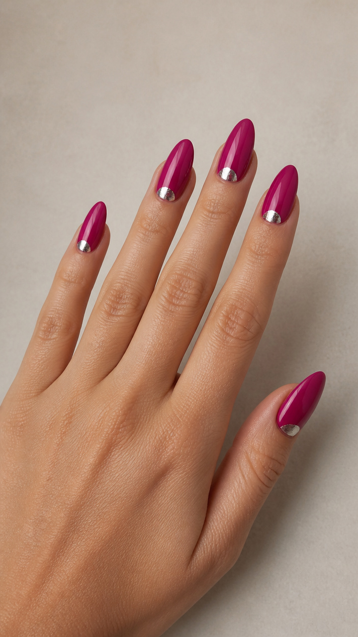 Glossy Fuchsia Almond with Silver Moon Details