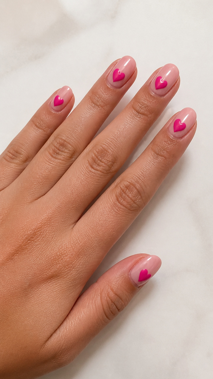 Glossy Fuchsia Heart Accents on Nude-Pink