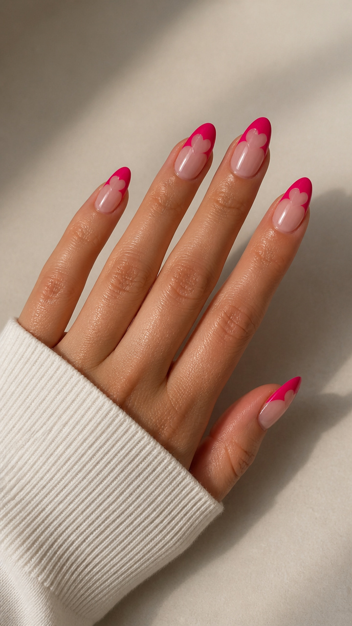 Glossy Fuchsia Tips with Heart Cutouts
