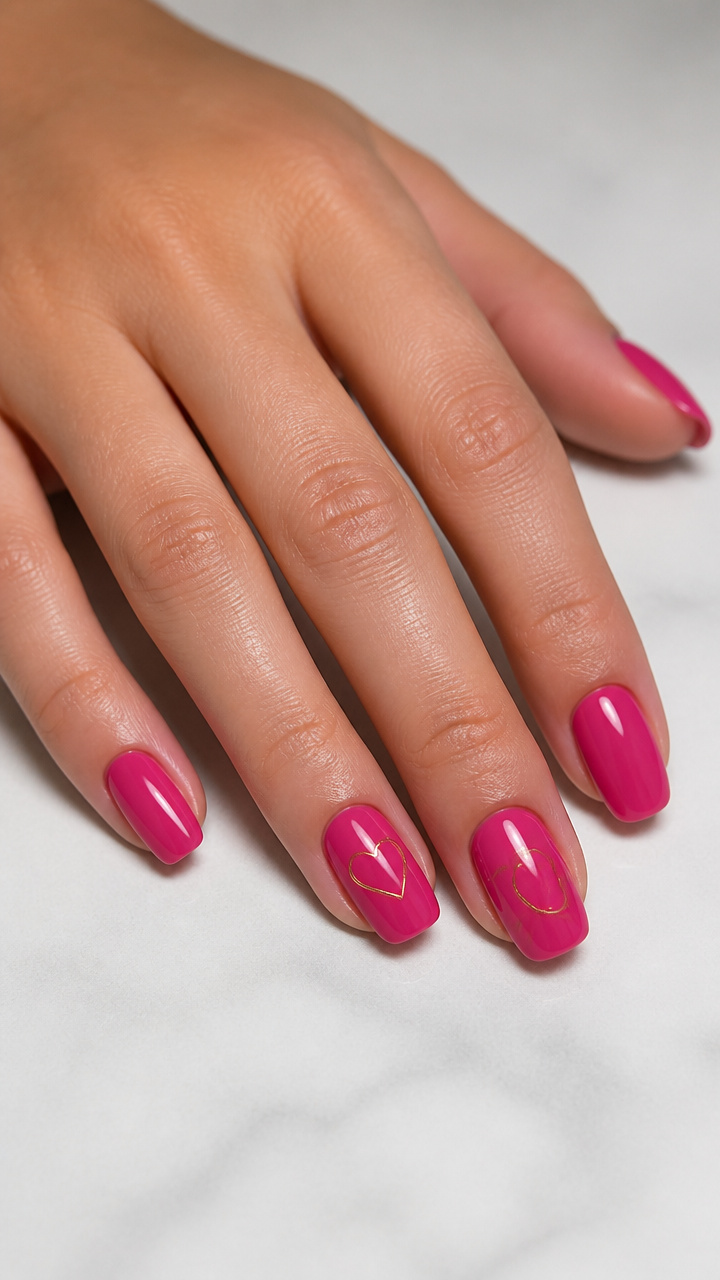 Glossy Magenta Pink with Minimalist Gold Line Art