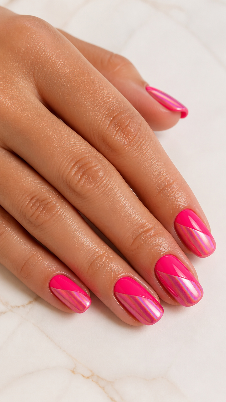 Hot Pink and Chrome Pink Dual-Tone Nails
