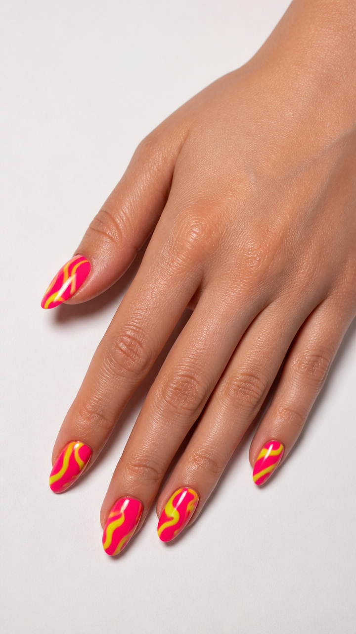 Hot Pink and Neon Yellow Abstract Swirls