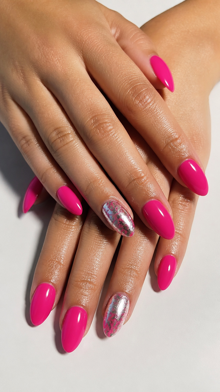 Hot Pink and Silver Foil Accents