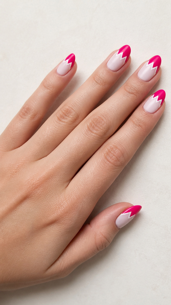 Hot Pink French Tips with Zigzag Edge